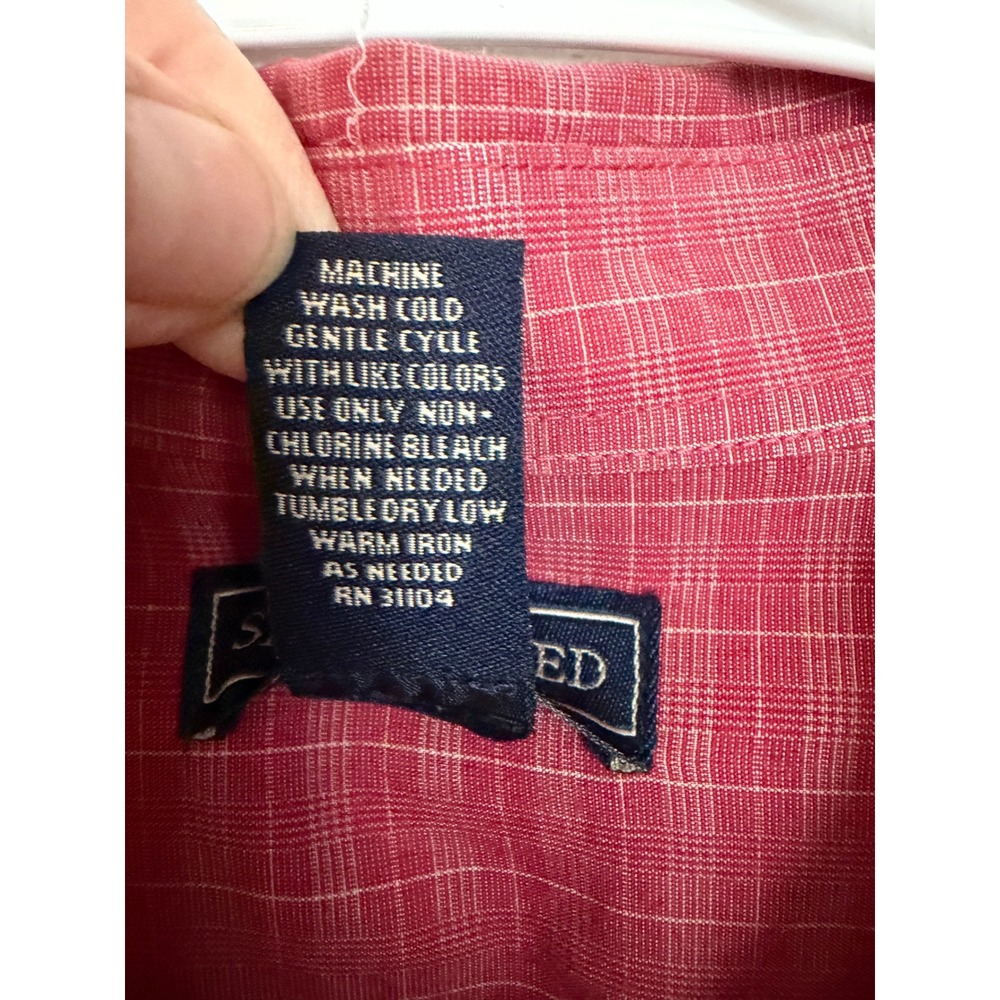 Saddlebred Mens XL Red White Micro Grid Check Long Sleeve Button Down Shirt - Picture 6 of 6